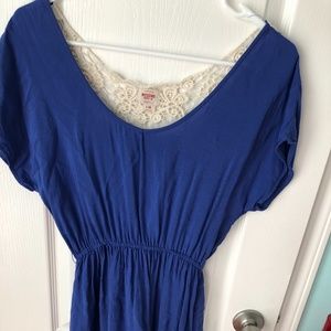 Blue Scoop-Neck Flowy Dress with Lace Back